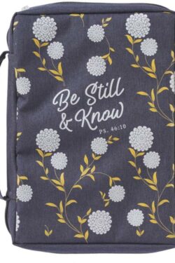 1220000131705 Be Still and Know Psalm 46:10 Floral Navy Blue Canvas Bible Cover for Women Larg