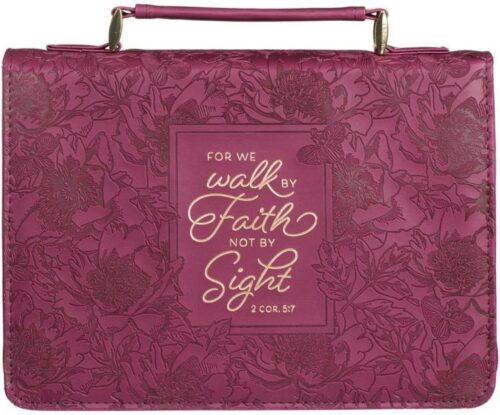 1220000320185 Protective Maroon Floral Faux Leather Bible Cover Carry Case with Handle for Wom