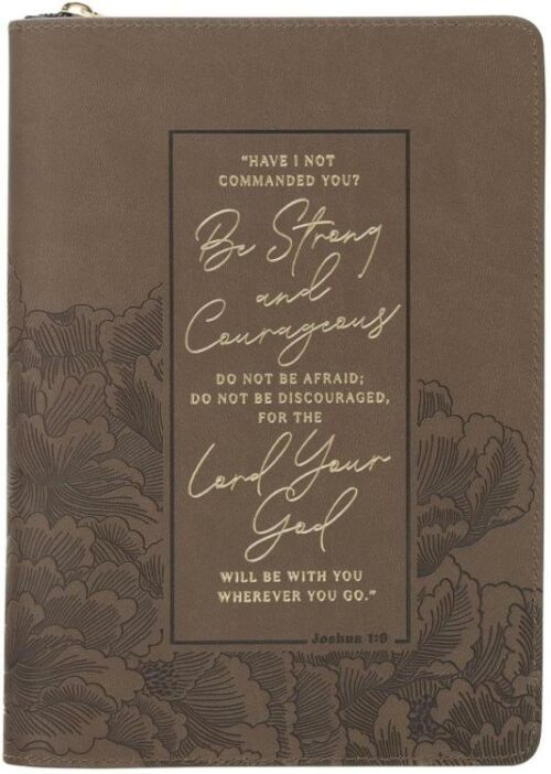 9798896780595 Be Strong And Courageous Joshua 1:9 Faux Leather Journal With Zipper Closur