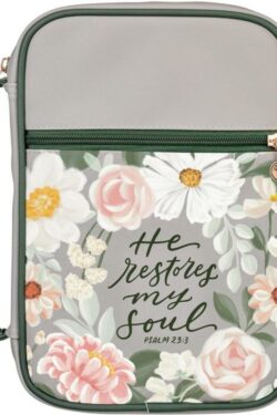 1220000721340 Premium Vegan Leather Inspirational Bible Cover for Women: He Restores My Soul E