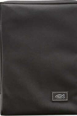 6006937108509 Black Canvas Bible Cover for Men and Women with Jesus Fish Symbol Applique