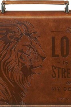 1220000722583 Lord Is My Strength Lion Leather Classic Bible Cover Exodus 15:2